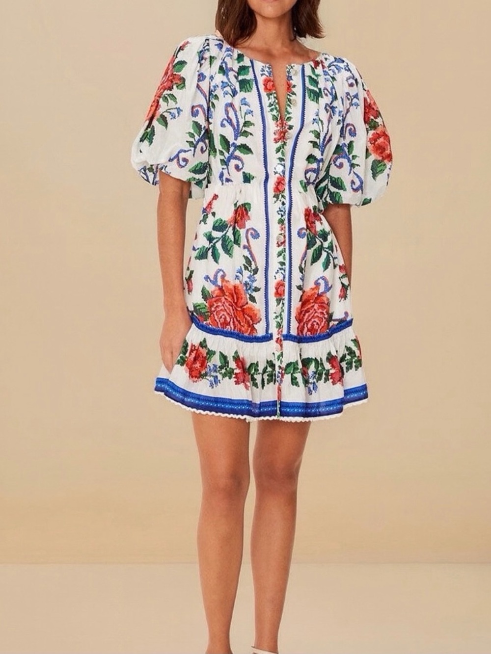 Farm Rio Off-White Flower Tapestry Mini Dress
